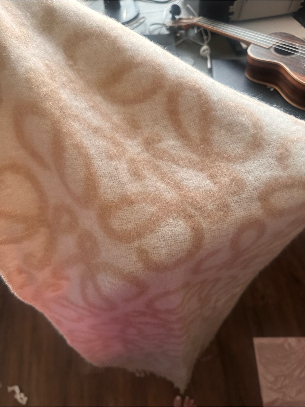 Beige & Cream Signature Logo Fringe Scarf Wrap - Picture 3 of 12